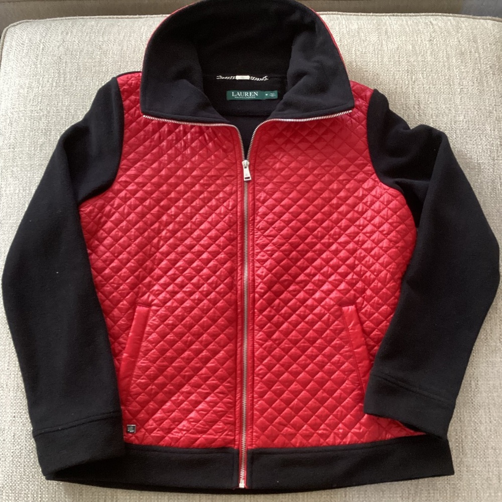 Lauren Ralph Lauren quilted fleece zip up jacket Women’s size medium red black